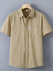 Men's Plus Size Button Up Short Sleeve Shirt Khaki / M