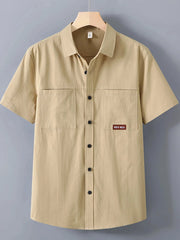 Men's Plus Size Button Up Short Sleeve Shirt Khaki / M