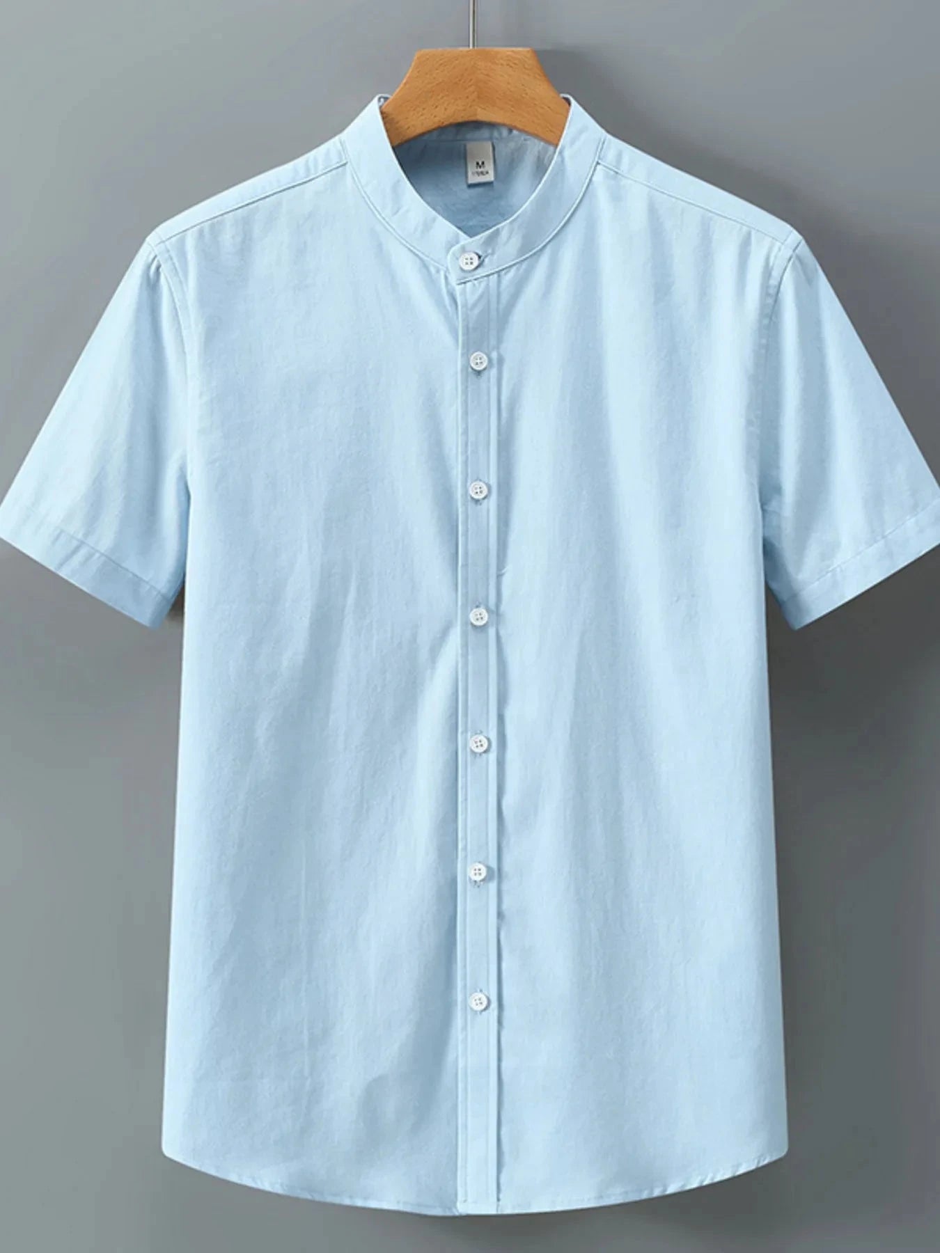 Men's Plus Size Button Up Short Sleeve Shirt Light Blue / M