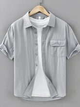 Men's Plus Size Button Up Short Sleeve Shirt Light Gray / M