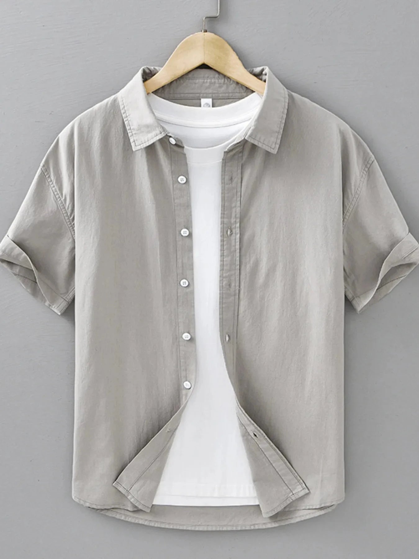 Men's Plus Size Button Up Short Sleeve Shirt Light Gray / M