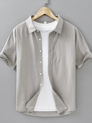 Men's Plus Size Button Up Short Sleeve Shirt Light Gray / M