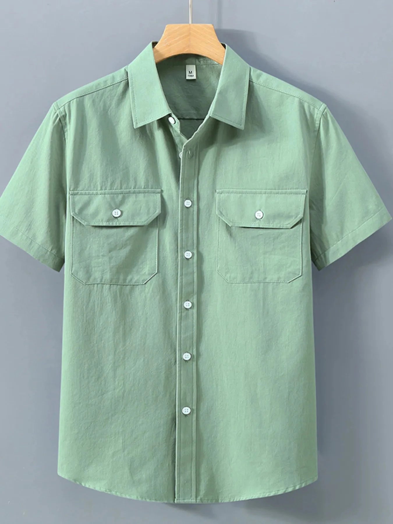 Men's Plus Size Button Up Short Sleeve Shirt Light Green / M