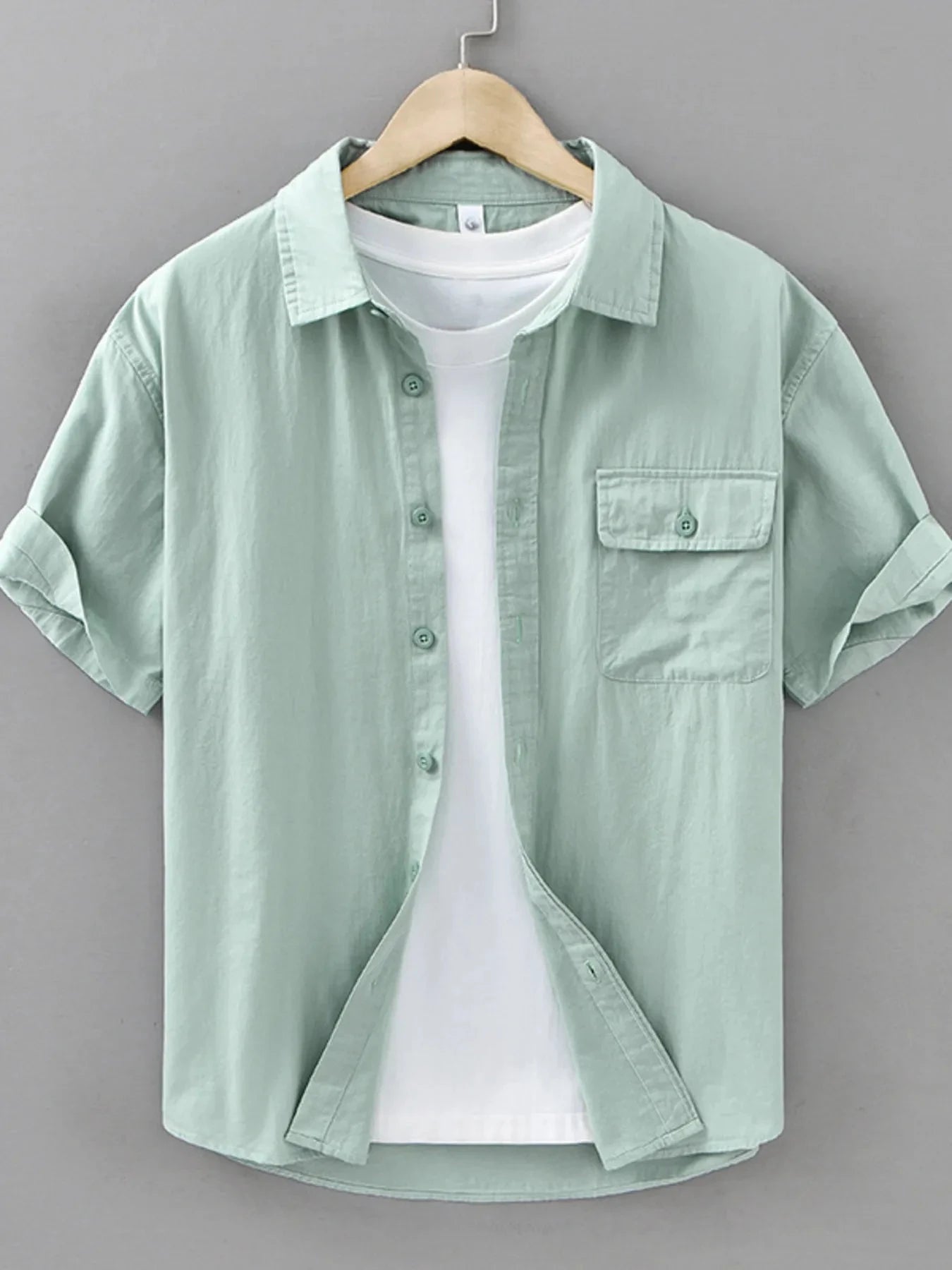 Men's Plus Size Button Up Short Sleeve Shirt Light Green / M