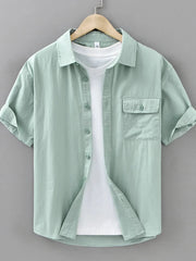 Men's Plus Size Button Up Short Sleeve Shirt Light Green / M