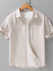 Men's Plus Size Button Up Short Sleeve Shirt Light Khaki / M