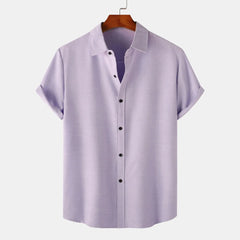Men's Plus Size Button Up Short Sleeve Shirt Light Purple / M