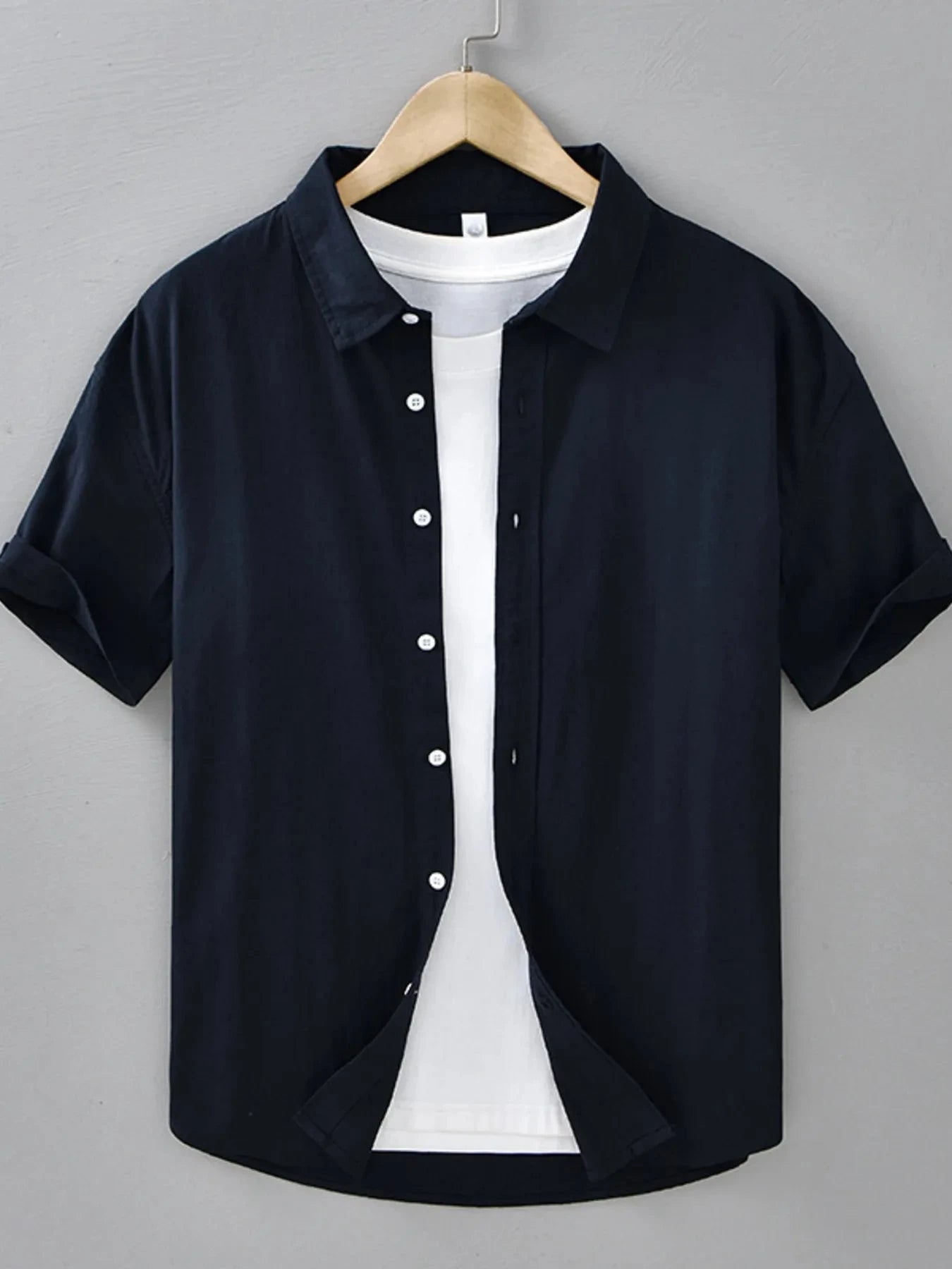 Men's Plus Size Button Up Short Sleeve Shirt Navy Blue / M