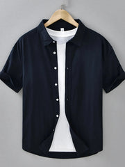Men's Plus Size Button Up Short Sleeve Shirt Navy Blue / M