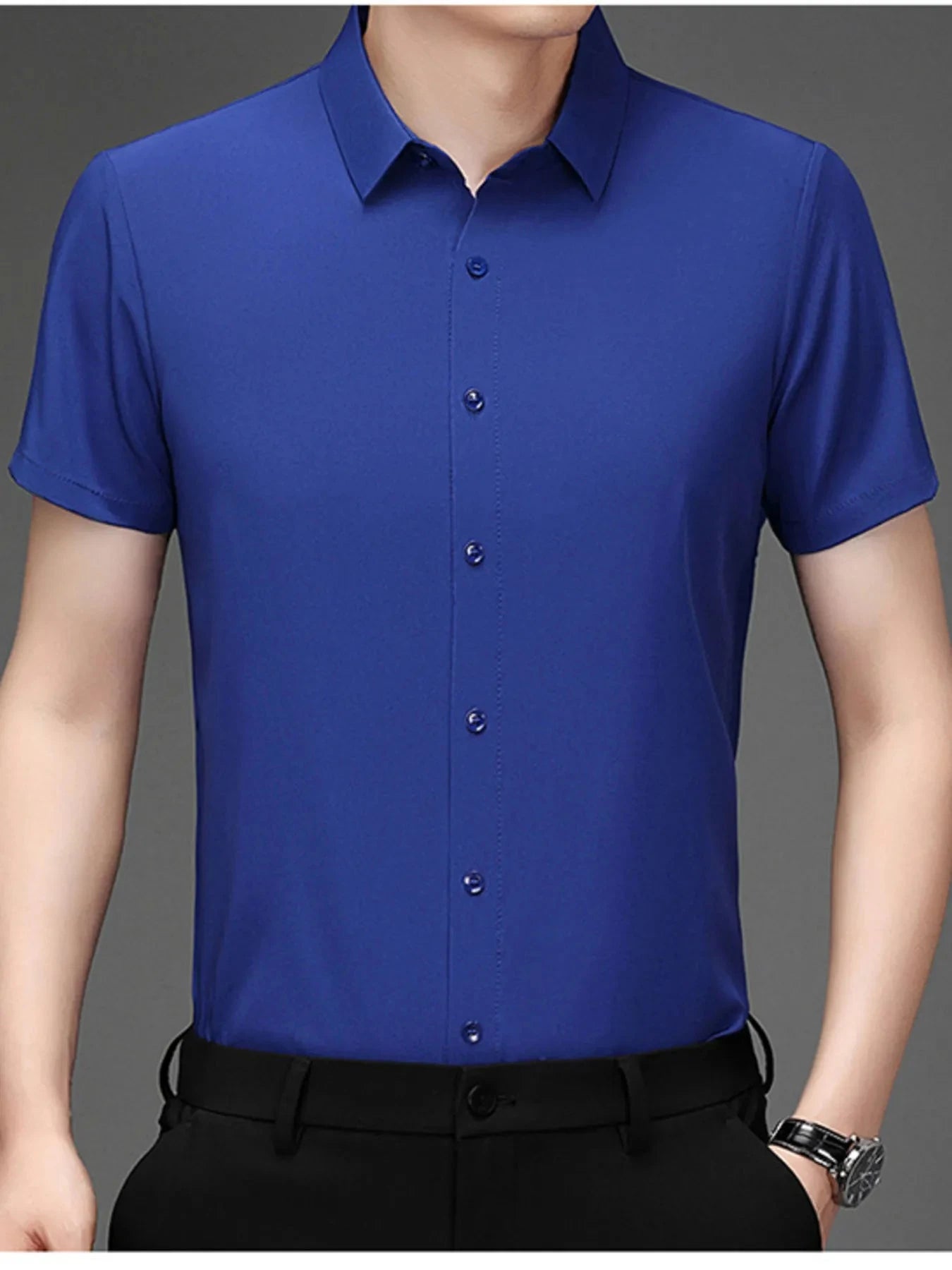 Men's Plus Size Button Up Short Sleeve Shirt Royal Blue / M