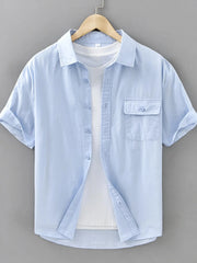 Men's Plus Size Button Up Short Sleeve Shirt Sky Blue / M