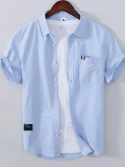 Men's Plus Size Button Up Short Sleeve Shirt Sky Blue / M