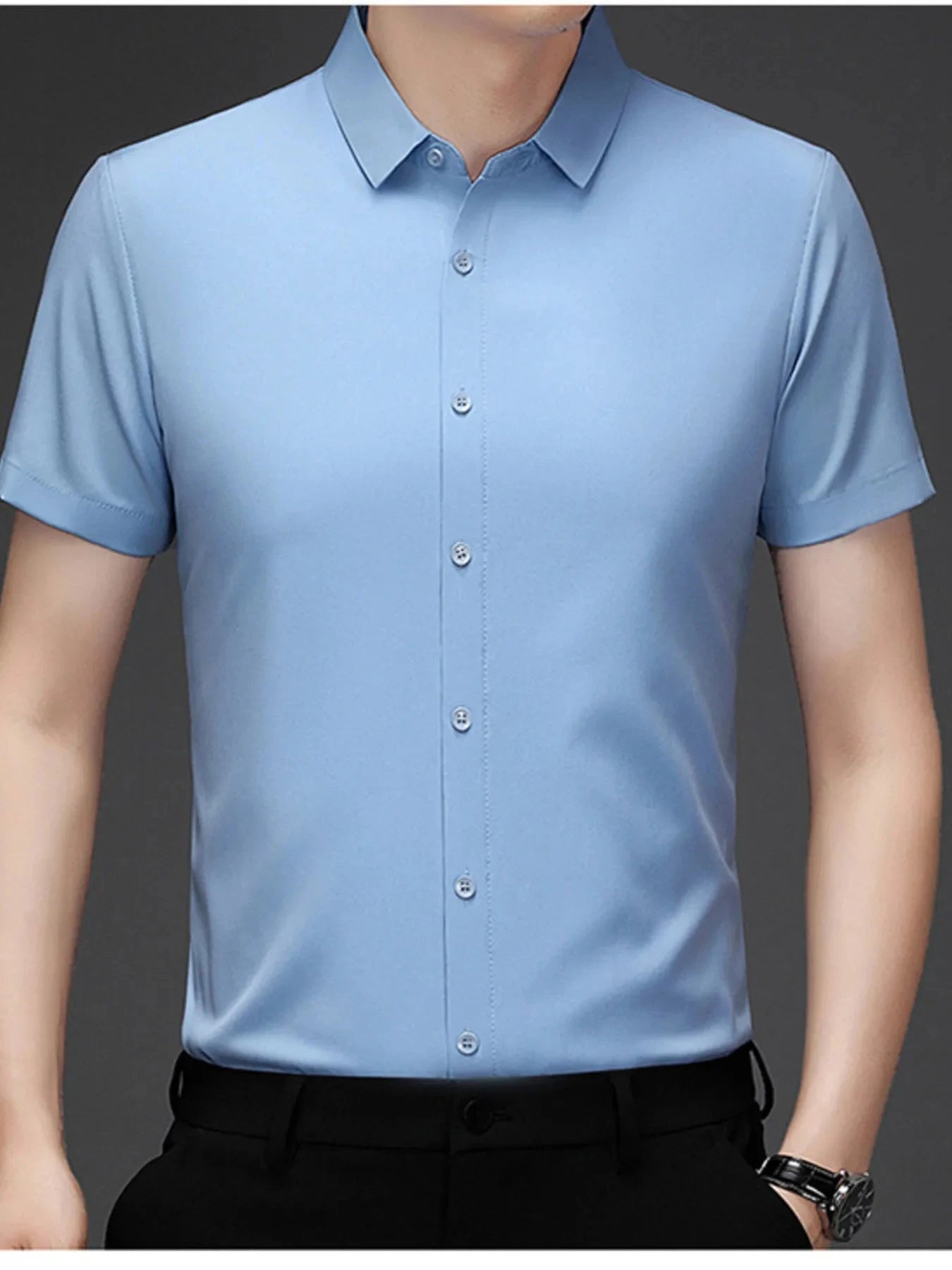 Men's Plus Size Button Up Short Sleeve Shirt Sky Blue / M