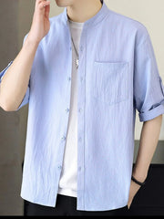 Men's Plus Size Button Up Short Sleeve Shirt Sky Blue / M