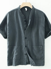 Men's Plus Size Button Up Short Sleeve Shirt Smoky Gray / M