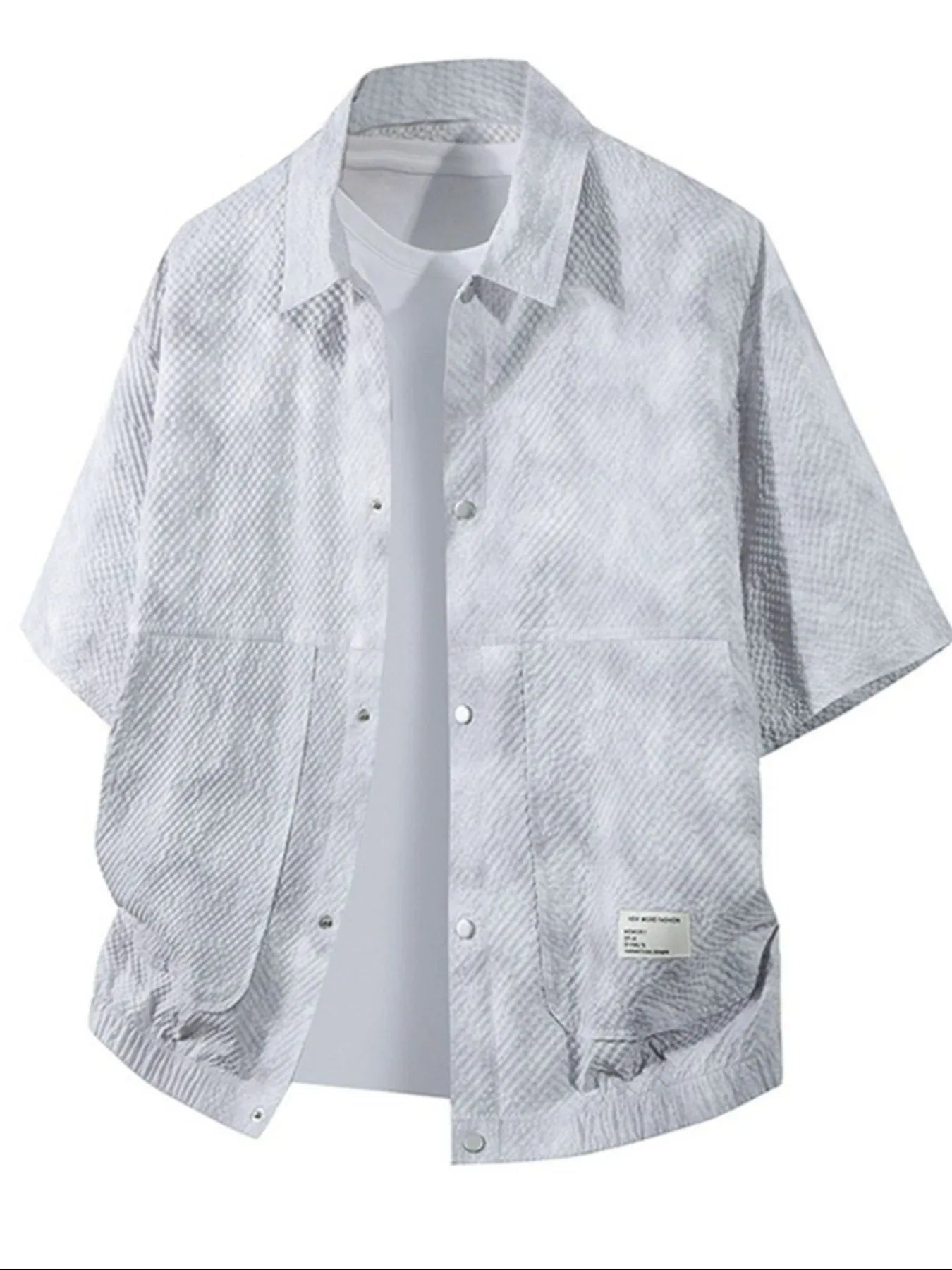 Men's Plus Size Button Up Short Sleeve Shirt White Gray / M