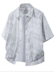 Men's Plus Size Button Up Short Sleeve Shirt White Gray / M
