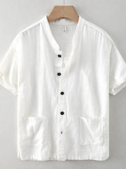 Men's Plus Size Button Up Short Sleeve Shirt White / M