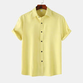 Men's Plus Size Button Up Short Sleeve Shirt Yellow / M