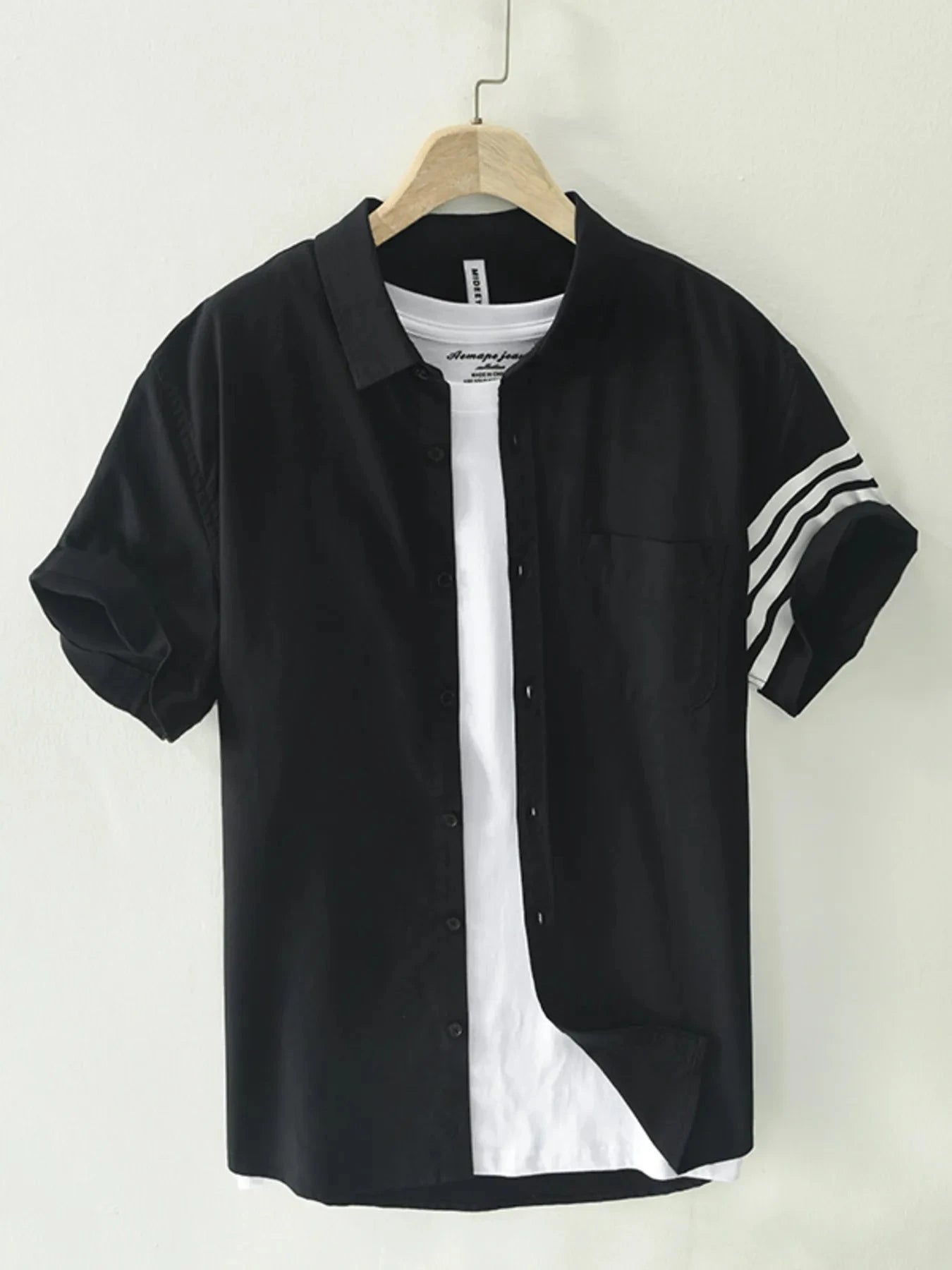 Men's Plus Size Button Up Striped Short Sleeve Shirt Black / M