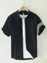 Men's Plus Size Button Up Striped Short Sleeve Shirt Black / M