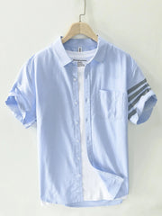 Men's Plus Size Button Up Striped Short Sleeve Shirt Light Blue / M