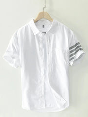 Men's Plus Size Button Up Striped Short Sleeve Shirt White / M