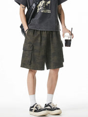 Men's Plus Size Camouflage Shorts with Pockets Green Camouflage / M