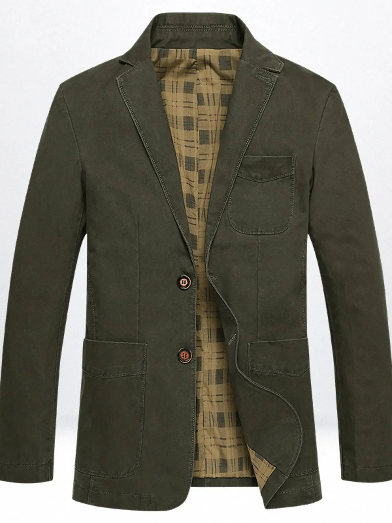 Men's Plus Size Casual Button Up Blazer with Plaid Lining Army Green / M