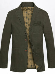 Men's Plus Size Casual Button Up Blazer with Plaid Lining Army Green / M