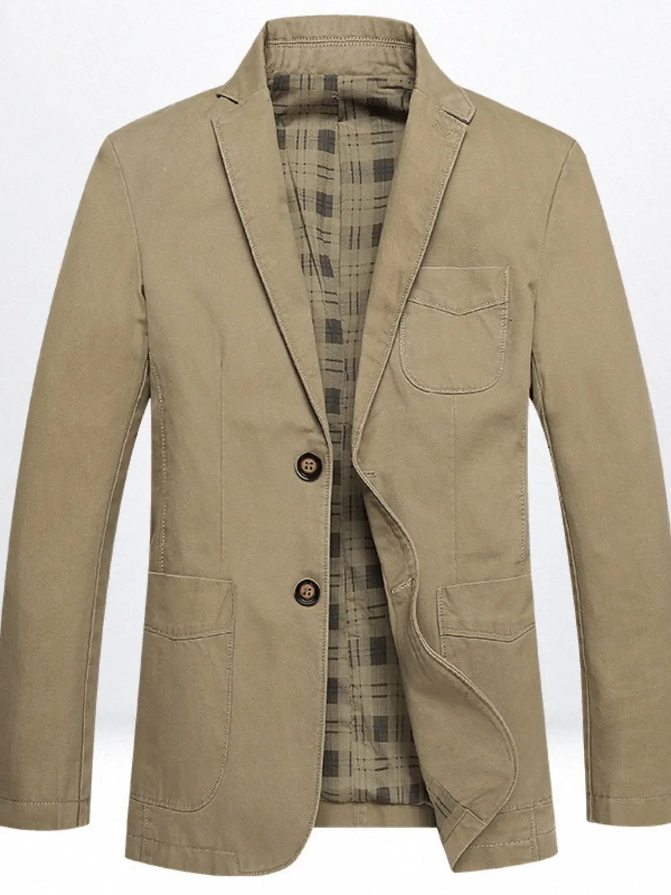 Men's Plus Size Casual Button Up Blazer with Plaid Lining Deep Khakis / M