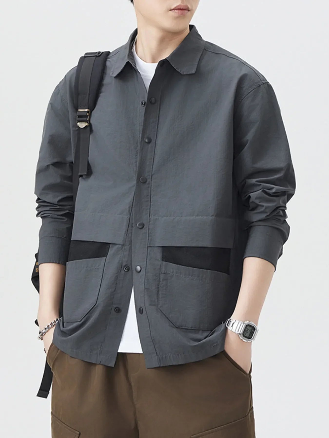 Men's Plus Size Casual Button Up Shirt Grey / M