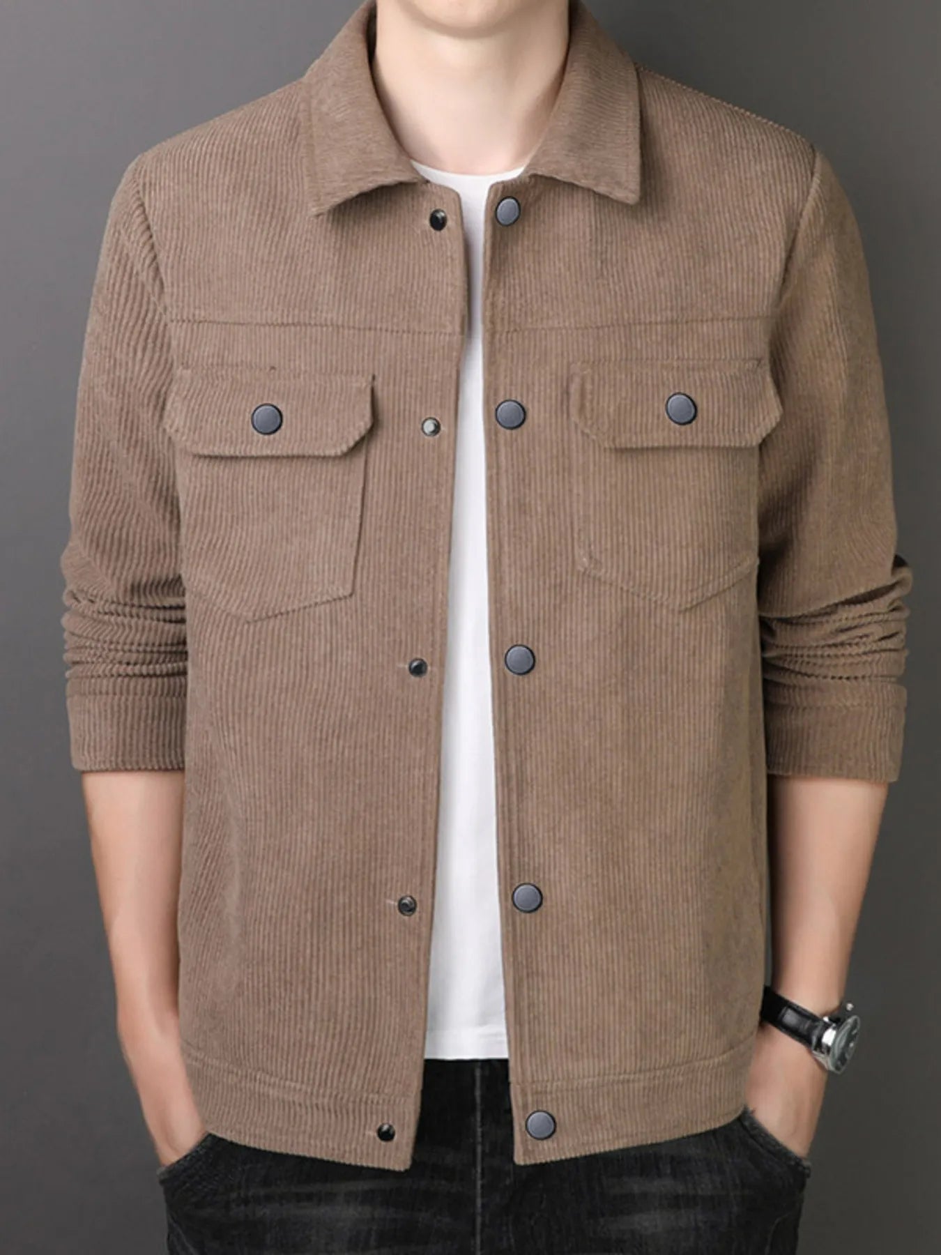 Men's Plus Size Casual Corduroy Button-Down Jacket