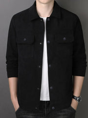 Men's Plus Size Casual Corduroy Button-Down Jacket Black / M