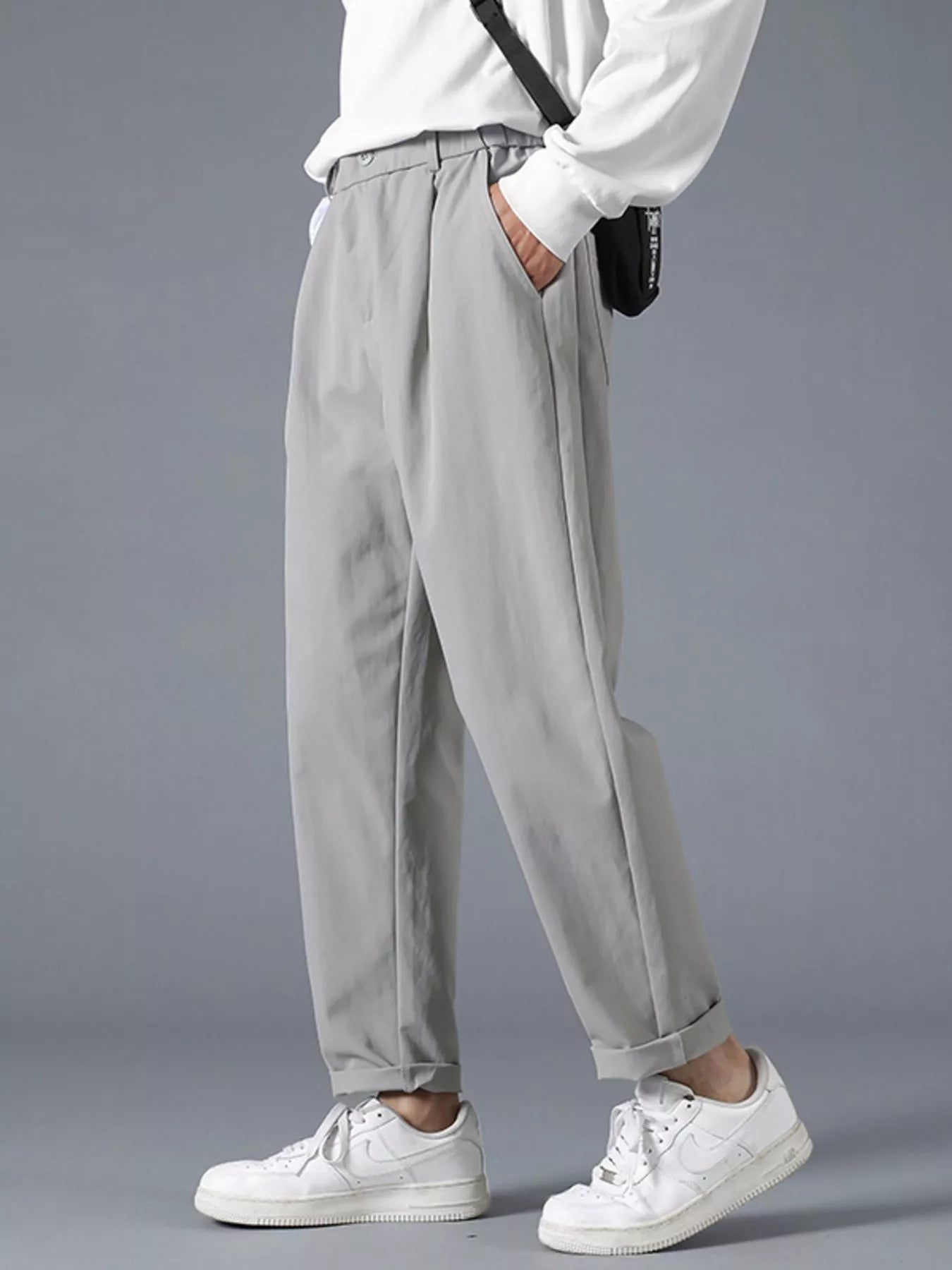 Men's Plus Size Casual Loose Fit Pleated Pants Grey / M