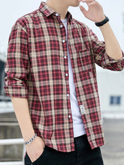 Men's Plus Size Casual Plaid Long Sleeve Shirt