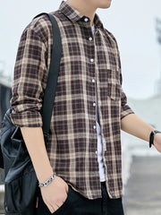 Men's Plus Size Casual Plaid Long Sleeve Shirt