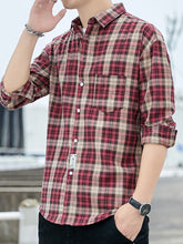 Men's Plus Size Casual Plaid Long Sleeve Shirt Red / M