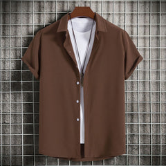 Men's Plus Size Casual Short Sleeve Button-Up Shirt Coffee / M