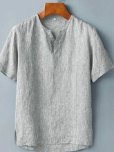 Men's Plus Size Casual Slit Short Sleeve Blouse Gray / M