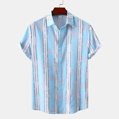 Men's Plus Size Casual Striped Short Sleeve Button-Up Shirt Stripe / M