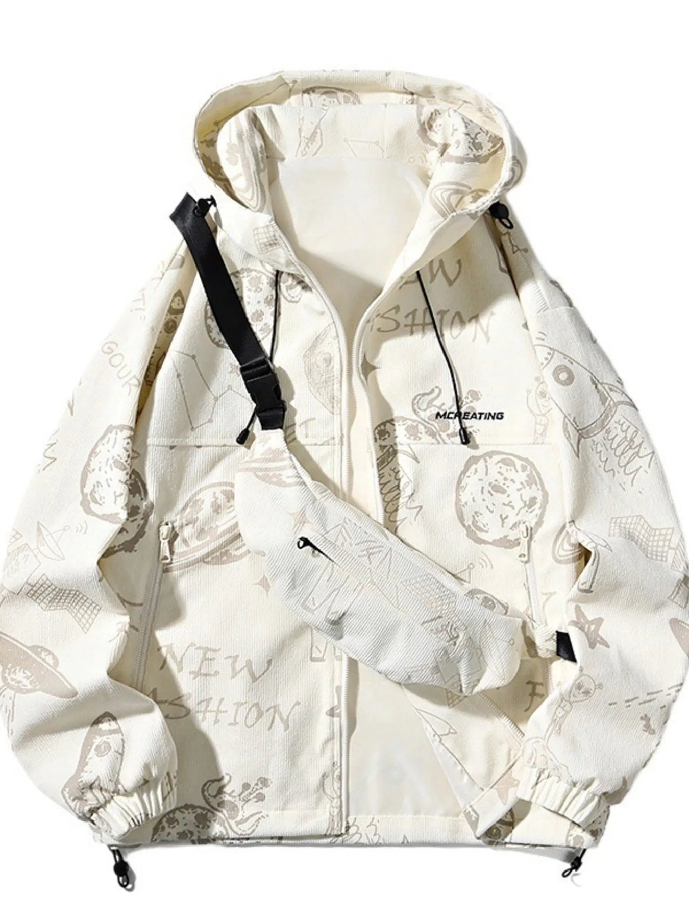 Men's Plus Size Casual Zip Up Hooded Jacket Cartoon White / M