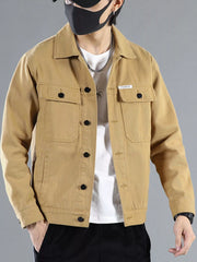 Men's Plus Size Classic Button Up Denim Trucker Jacket Deep Khakis / M