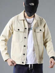 Men's Plus Size Classic Button Up Denim Trucker Jacket Shallow Khakis / M