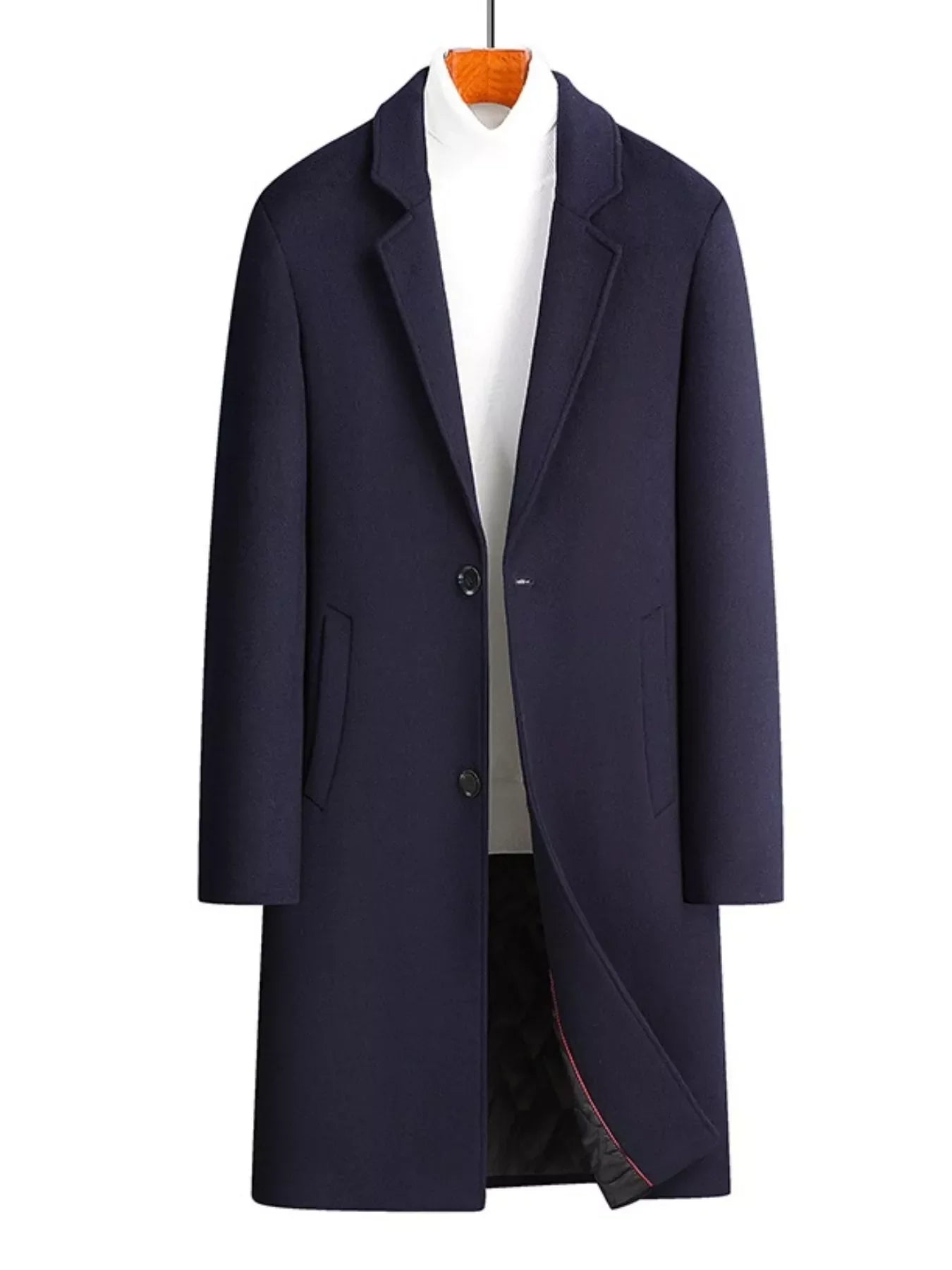 Men's Plus Size Classic Button Up Overcoat Navy / M