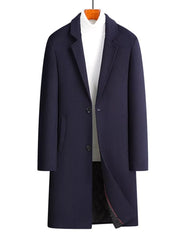Men's Plus Size Classic Button Up Overcoat Navy / M