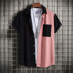Men's Plus Size Classic Color Block Short Sleeve Shirt Pink / M