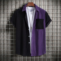 Men's Plus Size Classic Color Block Short Sleeve Shirt Purple / M