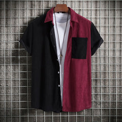 Men's Plus Size Classic Color Block Short Sleeve Shirt Wine Red / M