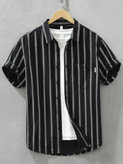 Men's Plus Size Classic Striped Short Sleeve Button-Up Shirt Black / M